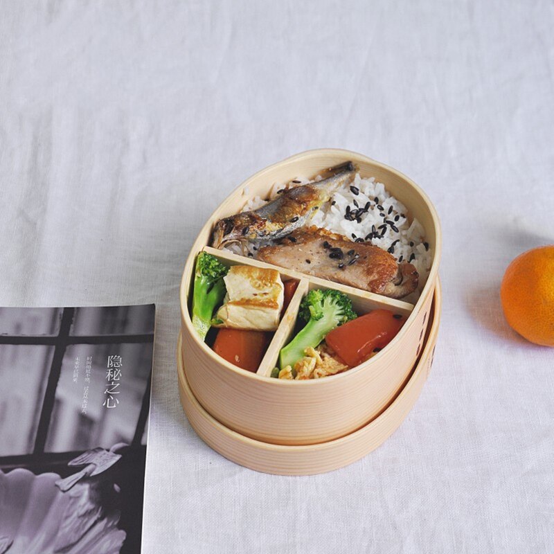 Retro Hordozható Fa Bento Doboz Kültéri Ebéd Többrétegű Szigetelő Fa Ebéddoboz Sushi Felnőtt Gyerekek Piknik Asztali Doboz