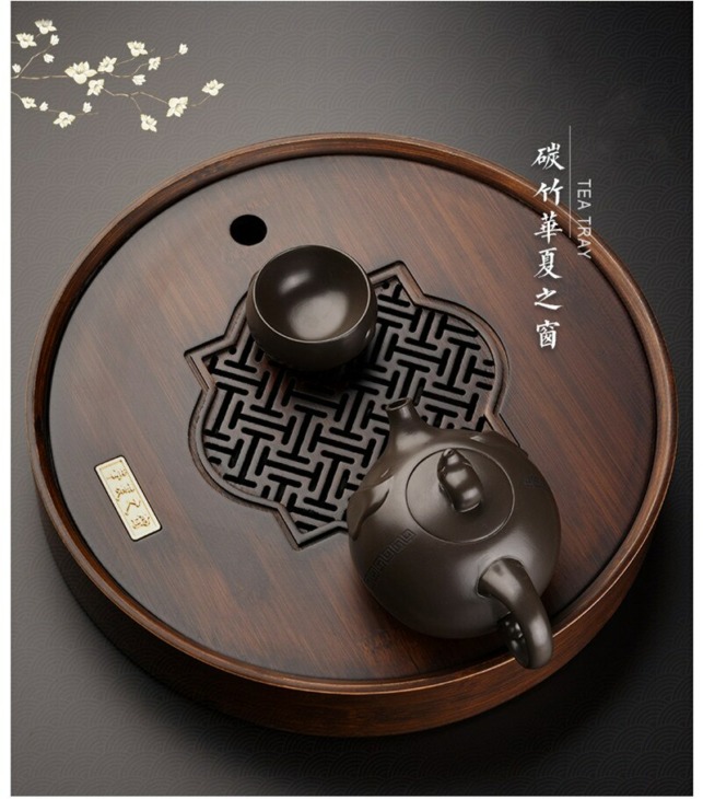 Kerek Bambootea Tálca Víztárolás Kínai Tea Borad Kung Fu Teakészlet Tea Asztal Retro Ablak Rács Kialakítás