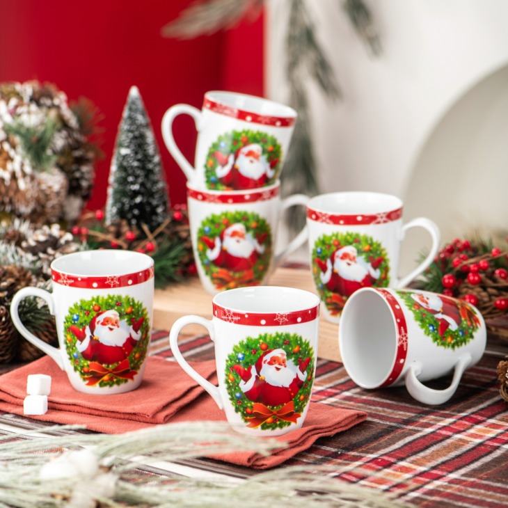Veweet Santaclaus 6 Darabos Karácsonyi Mintázat Porcelán Tea Kávé Bögrék Kupa Családi Iroda Fesztivál Parti Bögre Csésze Ajándék