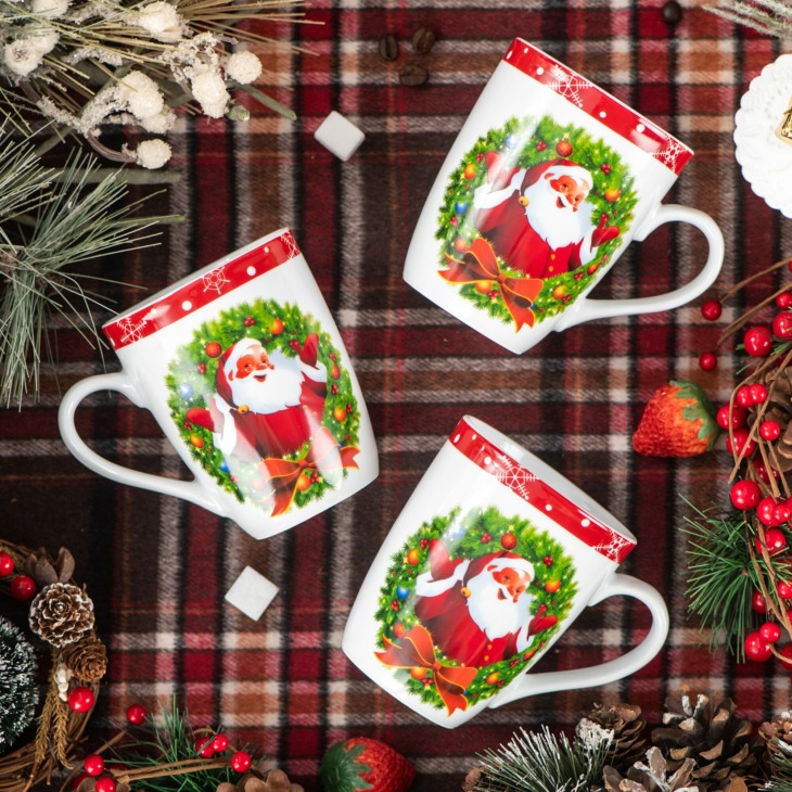 Veweet Santaclaus 6 Darabos Karácsonyi Mintázat Porcelán Tea Kávé Bögrék Kupa Családi Iroda Fesztivál Parti Bögre Csésze Ajándék