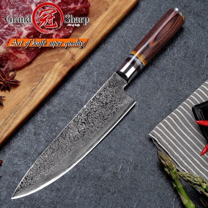 Grandsharp Damaszkusz Konyha Kés 4 Dcs Chef Knife Nakiri Szeletelése Hazai Főző Eszközök Vg10 Japán Rozsdamentes Acél