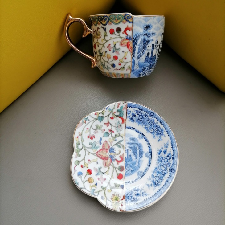 Half Táj Félvirág Kupa És Csészealjak Kreatív Kék És Fehér Kerámia Kézműves Brit Délutáni Tea Edények Vacsora Csésze