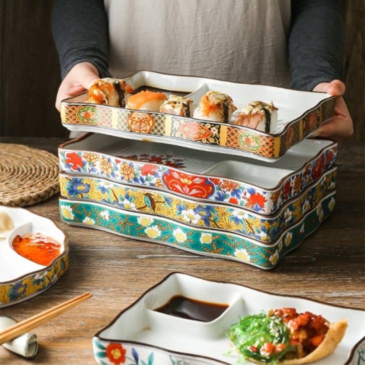 Japán Gombóc Tányér Sushi Tányér Több Saláta Tálca Étterem Tányér Virág Lapos Ételek Kerámia Étkészlet Kígyó Tálalás