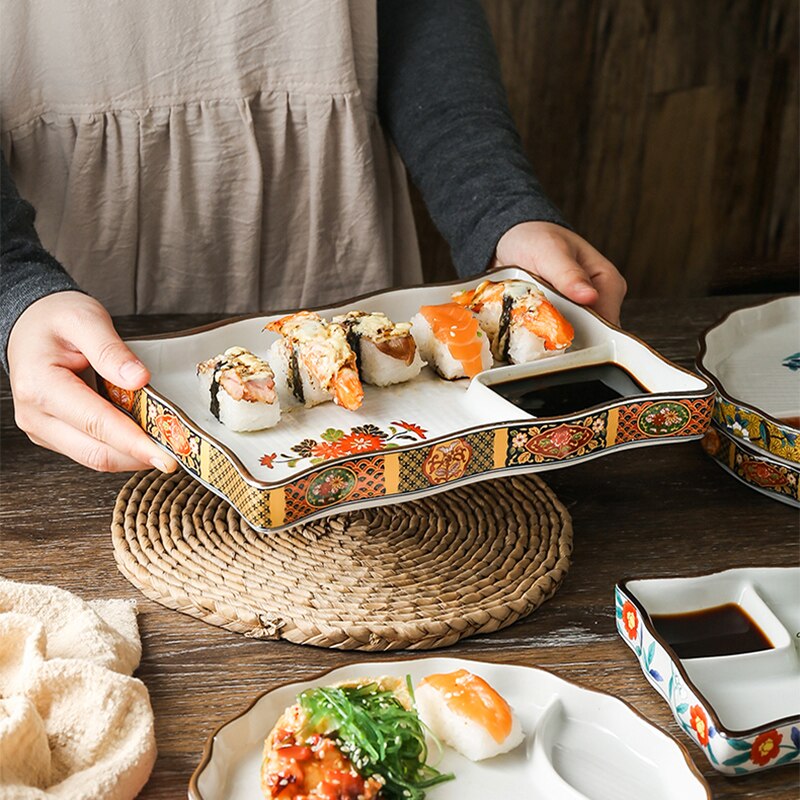 Japán Gombóc Tányér Sushi Tányér Több Saláta Tálca Étterem Tányér Virág Lapos Ételek Kerámia Étkészlet Kígyó Tálalás