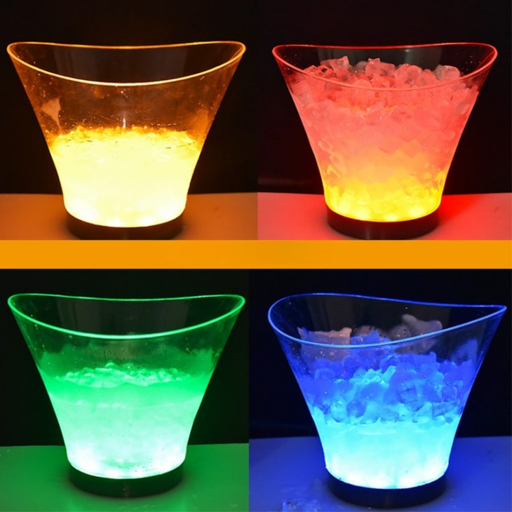 Átlátszó Fényes Jégvödör 6L Kerek Színes Led Műanyag Jég Vödör Akkumulátor Típusa Boritalok Sör - Image 6