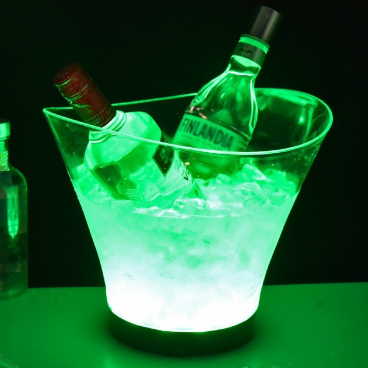 Átlátszó Fényes Jégvödör 6L Kerek Színes Led Műanyag Jég Vödör Akkumulátor Típusa Boritalok Sör - Image 2