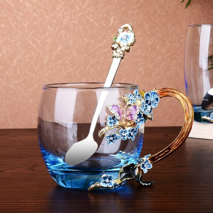 Színes Zománc Virág Tea Csésze Bögre Kávé Tej Reggeliző Csésze Otthoni Hőálló Üveg Teáscsészék