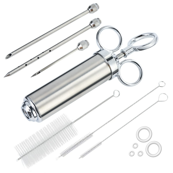 Food-Grade-304-Stainless-Steel-Meat-Injector-Kit-With-60ml-Large-Capacity-Barrel-3-Marinade-Needles Élelmiszer -Fokozat 304 Rozsdamentes Acél Húsfecskendező Készlet 60 Ml -Es Nagy Kapacitású Hordóval 3 Pácos Tű Tisztító Kefe - Image 1
