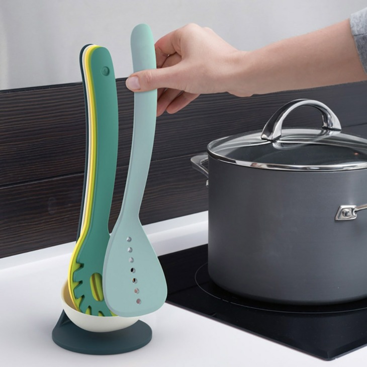 6pcs-Utensils-Compact-Kitchen-Spoon-Set-With-String-handle-Storage-Stand 6 db Edények Kompakt Konyhai Kanállal Húrfogantyú Tárolóállványtal - Image 1