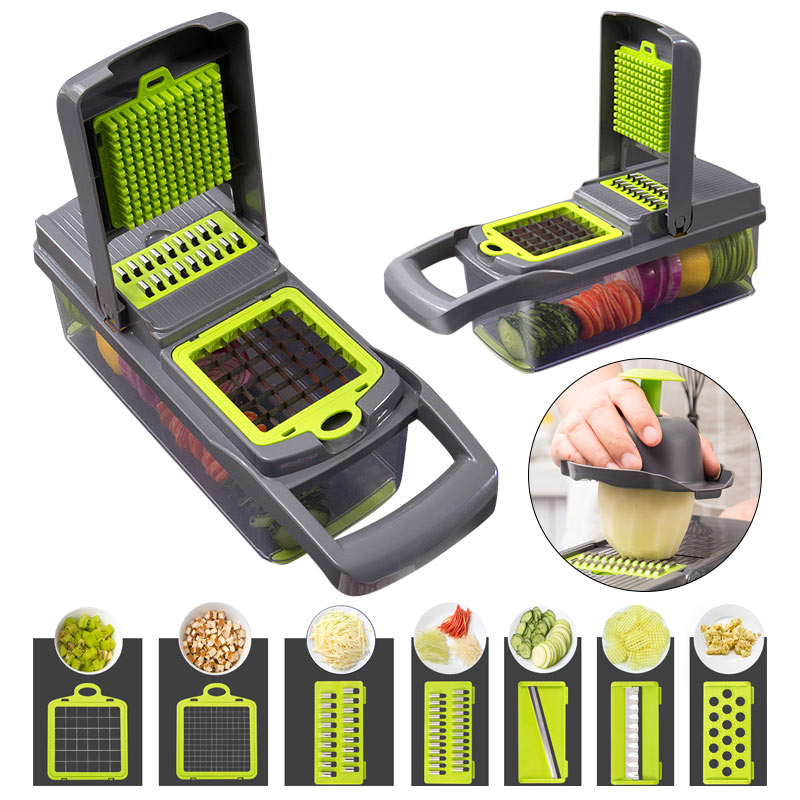 New-Multifunction-Vegetable-Cutter-Potato-Cheese-Slicer-Fruits-Food-Peeler-7Dicing-Blades-Carrots-Grater-Chopper-Kitchen Új Multifunkciós Zöldségvágó Burgonyasajt Szeletelő Gyümölcsök Étel Hámozó 7 Diding Pengék Sárgarépa Reszelőhopper Konyhai Eszközök - Image 1