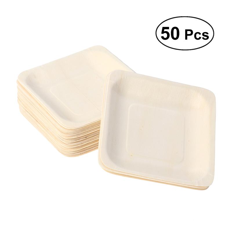 50pcs-Disposable-Plates-Square-Wooden-Plate-Party-Plates-Tableware-for-Wedding-Restaurant-Picnic-Birthday-140x140mm 50 Darabos Eldobható Lemezek Négyzet Alakú Fa Lemez Parti Lemezek Asztali Edények Esküvői Étterem Piknik Születésnapja 140X140 Mm - Image 1