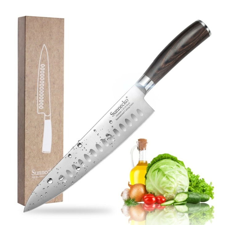 SUNNECKO-8-5-Chef-Santoku-Utility-Knife-Chef-s-Slicing-Kitchen-Knives-German-1-4116-Steel Sunnecko 8.5 "Séf Santoku Segédkés Séf Szeletelő Konyhai Kések Német 1.4116 Acél Penge Színű Fa Fogantyú Ajándék - Image 1