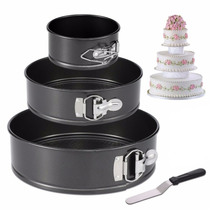 Springform-Pan-Set-of-3-Non-stick-Cheesecake-Pan-Includes-4-7-9-Round-Cake-Pan Springform Serpenyő 3, Nem Tapadó Sajttorta Serpenyő, 4 "7" 9 "Kerek Torta 6" Jeges Spatula És Jegesedés Simább - Image 1