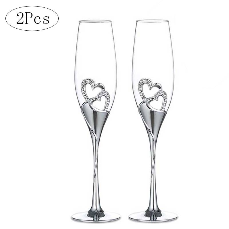 2Pcs-Heart-Shape-Wine-Glass-Wedding-Champagne-Glasses-Lover-Rhinestone-Wedding-Glass-Crystal-Goblet-Banquet-Wedding 2Dcs Szív Alakú Borospohár Esküvői Pezsgő Szemüveg Szerető Strasszos Üveg Kristály Serleg Bankett Dekoráció - Image 1