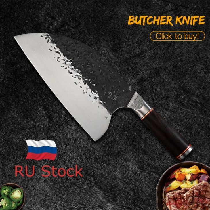 Damask-Handmade-Forged-Butcher-Knife-Wide-Blade-Chopping-Knife-Chinese-Cleaver-Camping-Serbian-Chef-Knife-Ebony Damaszt Kézzel Készített Kovácsolt Kés Széles Penge Daraboló Kínai Cleaver Kemping Szerb Séf Ében Fa Fogantyú Szerszám - Image 1