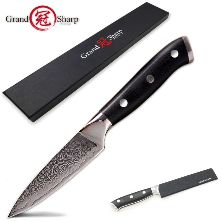 NEW-Damascus-Paring-knife-3-5-Japanese-Damascus-Stainless-Steel-VG-10-Mosaic-Rivet-G10-Handle Új Damaszkusz Paring Knife 3,5 "Japán Damaszkusz Rozsdamentes Acél Vg-10 Mozaik Szegecs G10 Fogantyú Hámlás Gyümölcs Konyhai Séf Kés - Image 1