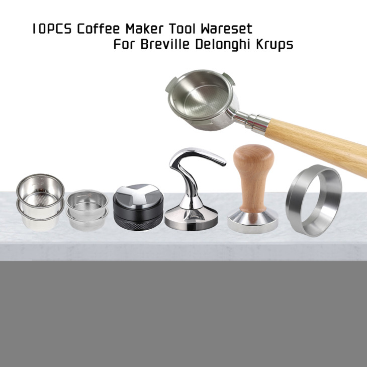 10PCS-Coffee-Bottomless-Portafilter-Espresso-Coffeeware-Set-51mm-Basket-Set-Breville-Delonghi-Krups-Wooden-Handle-Filter 10 Darabos Kávé Fenek Nélküli Portafilter Eszpresszó Kávézó Szett 51 Mm Kosárkészlet Breville Delonghi Krups Fa Fogantyúszűrő Tartó - Image 1