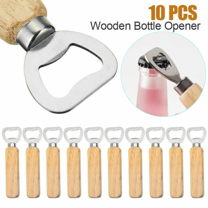 10Pcs-Handheld-Bartender-Bottle-Opener-Cider-Wine-Beer-Stainless-Steel-Opener-with-Comfortable-Wood-Handle-Fast 10 db Kézi Csapos Palacknyitó Almabor Sör Rozsdamentes Acél Nyitó Kényelmes Fa Fogantyúval Gyors És Könnyen Használható - Image 1