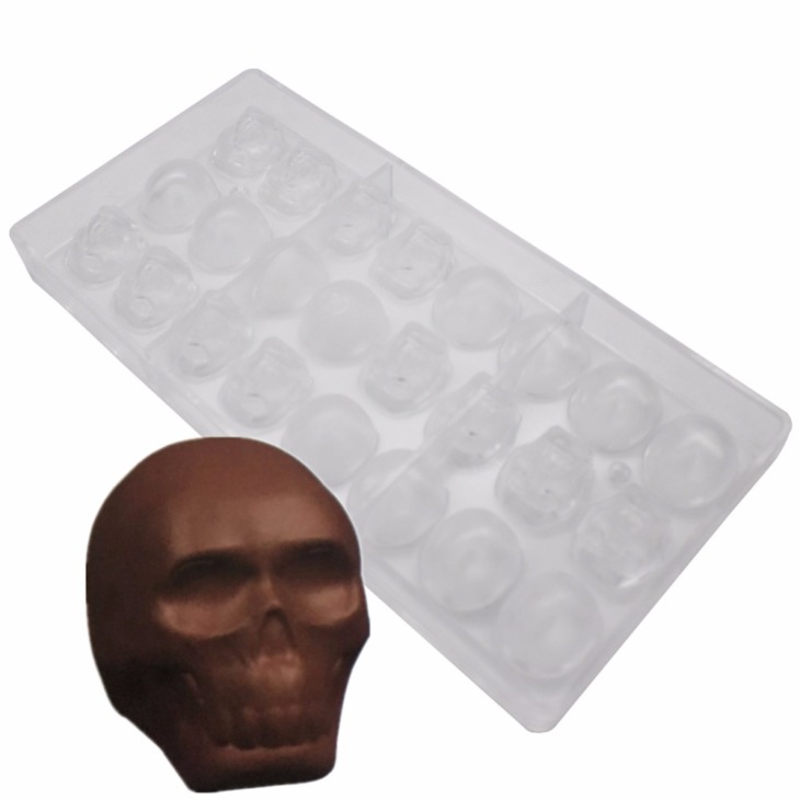 Poly-Carbonate-Skull-Chocolate-Mold-3D-Skull-Halloween-Candy-Mold Poli -Karbonát Koponya Csokoládé Penész 3D Halloween Candy Mold - Image 1