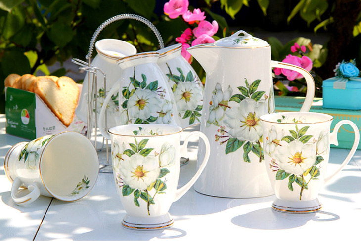 8pcs-set-bone-china-tea-pot-and-cup-set-porcelain-coffee-sets-with-cup-stand-ceramic 8Db/Készlet, Csont Tea Edény És Csésze Szett, Porcelán Kávéfőző Csészeállványtal, Kerámia Nespresso Bögre, Tea Pot Csésze Szett, Teáskanna - Image 1
