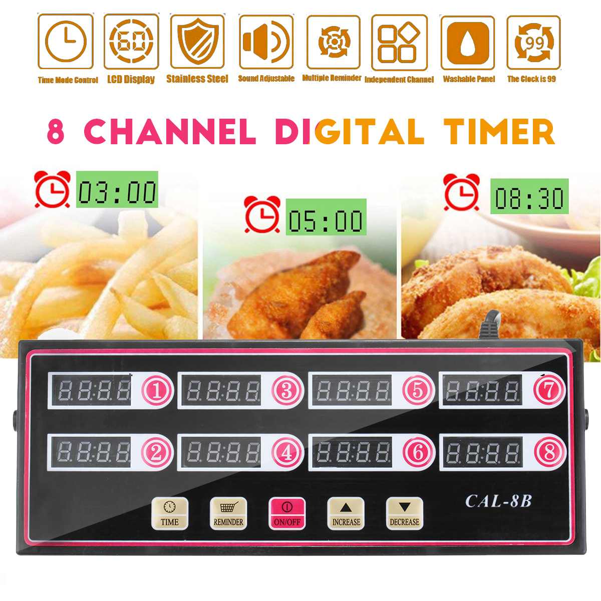 CAL-8B-Portable-Calculagraph-8-Channel-Digital-Timer-Kitchen-Cooking-Timing-LCD-Display-Clock-Shaking-Reminder Cal-8B Hordozható Számítás 8 Csatorna Digitális Időzítő Konyha Főzési Időzítés Lcd Kijelző Óra Remegő Emlékeztető Cseppszivárgás - Image 1