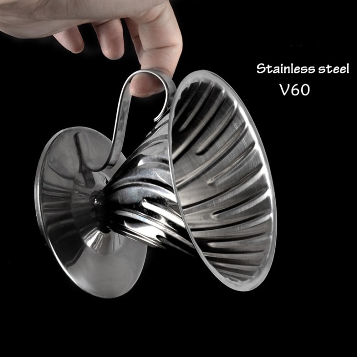 FeiC-1pc-Stainless-steel-coffee-dripper-V60-style-1-4cups-with-holder-for-barista Feic 1Pc Rozsdamentes Acél Kávécseppű V60 Stílus 1-4 Kupak A Barista Tartójával - Image 1