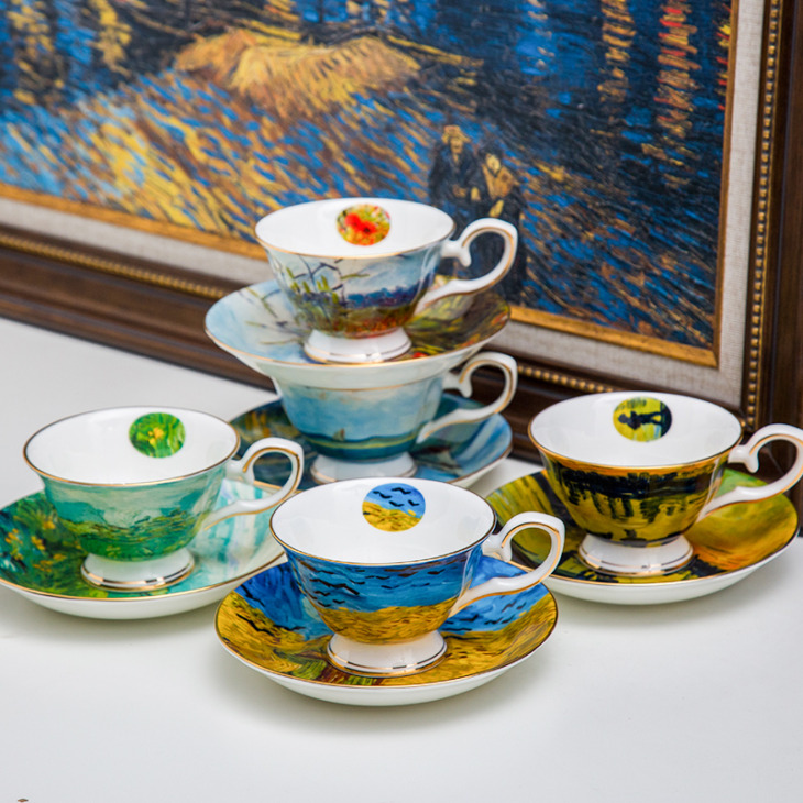 Fine-bone-china-coffee-set-saucer-Van-Gogh-painting-tea-set-ceramic-business-coffee-cup-and Finom Csont Kávéfőző Csészealj Van Gogh Teakészlet Kerámia És Üzleti Kávéscsésze És Csészealj - Image 1