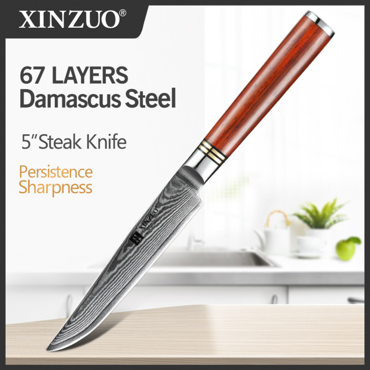 XINZUO-5-inches-Pro-Steak-Knife-High-Carbon-Japanese-VG10-Damascus-Steel-Kitchen-Knives-Blade-Sharp Xinzuo 5 '' Hüvelyk Pro Steak Kés Magas Széntartalmú Japán Vg10 Damascus Acél Konyhai Kés Penge Sharp Knivers Kitchen Tools Ajándék - Image 1