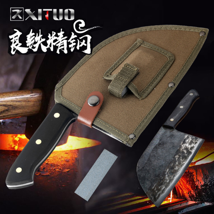 XITUO-Chinese-Full-Tang-Handmade-Butcher-Knife-Chef-Kitchen-Knife-High-Carbon-Clad-Steel-Cleaver-Filleting Xituo Kínai Teljes Tang Kézzel Készített Henteskés Séf Konyhai Kés, Magas Széntartalmú Acél Cleaver Filéző Szeletelő Ajándékkés - Image 1