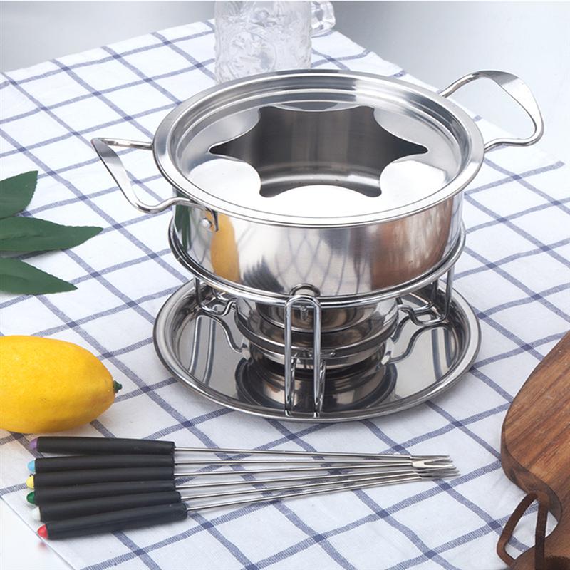 10-Piece-Set-Stainless-Steel-Cheese-Ice-Cream-Chocolate-Hot-Pot-Melting-Pot-Fondue-Set-Kitchen 10 Darabos Készlet Rozsdamentes Acél Sajt Fagylalt Csokoládé Forró Edény Olvadó Edény Fondue Készlet Konyhai Kiegészítők Otthoni Svédasztalos Partihoz - Image 1