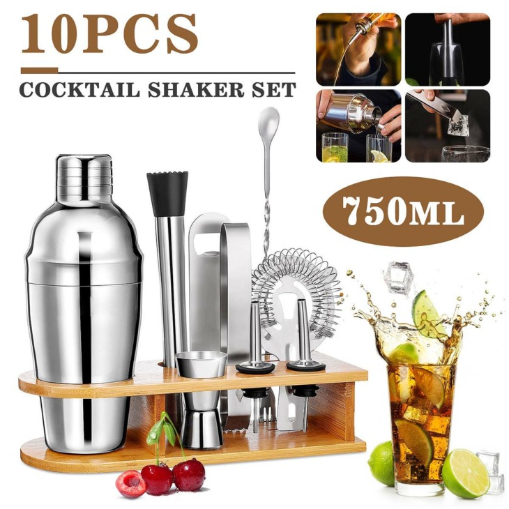 10pcs-Mojito-Cocktail-Bar-Shaker-Mixer-Maker-Ice-Tong-Muddler-Barware-Stainless-Steel-Bar-Sets-Bartender 10Db Mojito Koktél Bár Shaker Keverő Gyártó Jégnövelő Mudder Bárware Rozsdamentes Acél Bár Készletek Csapos Szerszámok Bambuszállványtal - Image 1