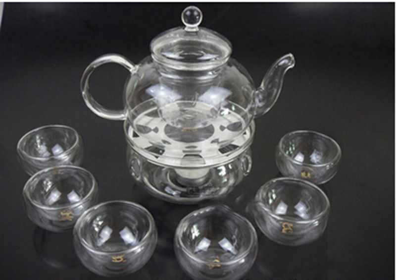 1Set Gaiwan Teakészlet 6 Csésze 600 Ml Üveg Tea Edény Forró Dupla Fal, Amelyet Vízforraló Ajándék - Image 5