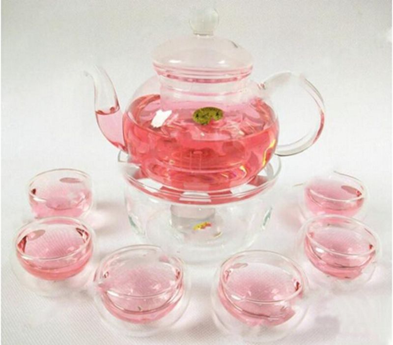 1Set Gaiwan Teakészlet 6 Csésze 600 Ml Üveg Tea Edény Forró Dupla Fal, Amelyet Vízforraló Ajándék - Image 2