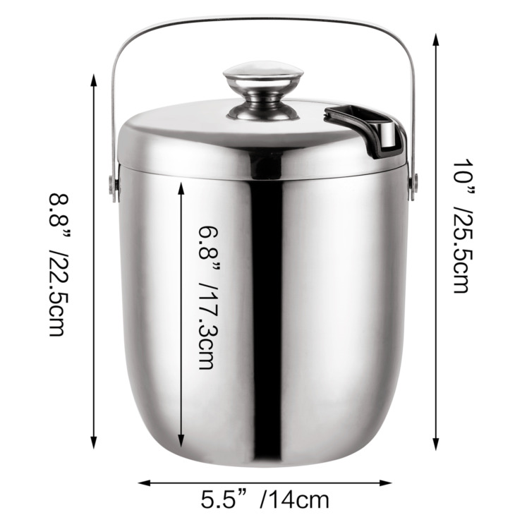 3 Liter Rozsdamentes Acél Jégvödör, Dupla Rétegű Fedéllel És Jégfogóval Szigetelve, Tartós Jégvödör, Ideális Borhoz, Whisky - Image 2