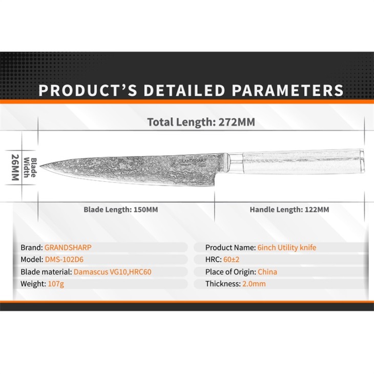 Grandsharp 6 Hüvelykes Segédprogram Damaszkusz Kés 67 Rétegek Japán Damaszkusz Acél Vg10 Konyhai Kések Főzési Szerszámok Ajándékdoboztal - Image 2