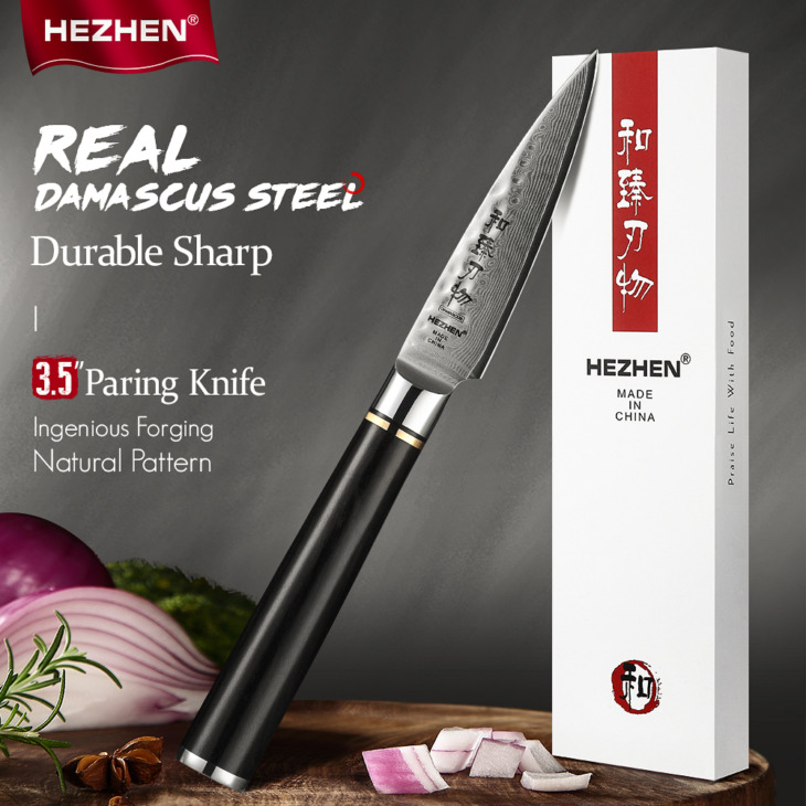 HEZHEN-3-5-inch-Fruit-Knife-Damascus-Steel-Vegetable-Paring-Knives-Damascus-Blade-Cooking-Tools-Kitchenware Hezhen 3,5 Hüvelykes Gyümölcskés Damaszkusz Acél Zöldségkés Kés Damaszkusz Penge Főző Szerszámok Konyhai Edények Ajándékkés - Image 1