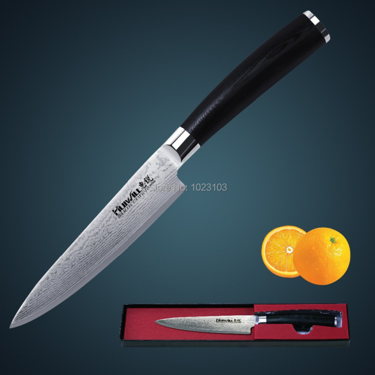 Huiwill Márka 5 "Japán Damaszkusz Vg10 Széna Acél Konyhai Segédprogram/ Univerzális Kés Gyümölcsszakács Kovácsolt G10 Fogantyúval - Image 1