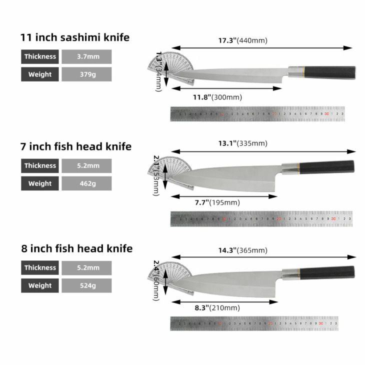 Konyhai Kések Japán Sashimi Sushi Kések Lazac Hal Filozófiló Kés Görögdinnye Yanagiba Japán Kést Ében Fa Fogantyúval - Image 6