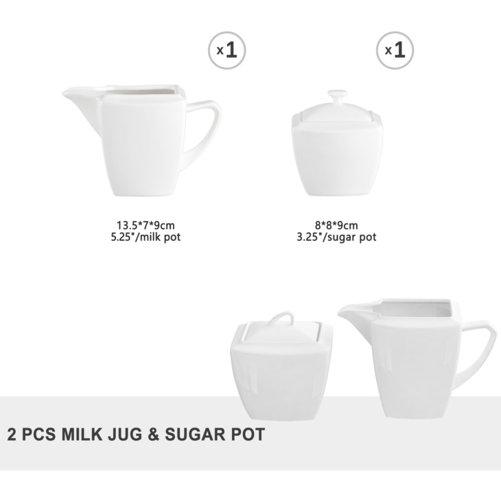 Malacasa Blance 3 Darabos Fehér Kerámia Cukor És Tejszínkészlet Kávéhoz És Teahoz 1 Darabos Tejkannával, 1-Set Cukros Edény - Image 3