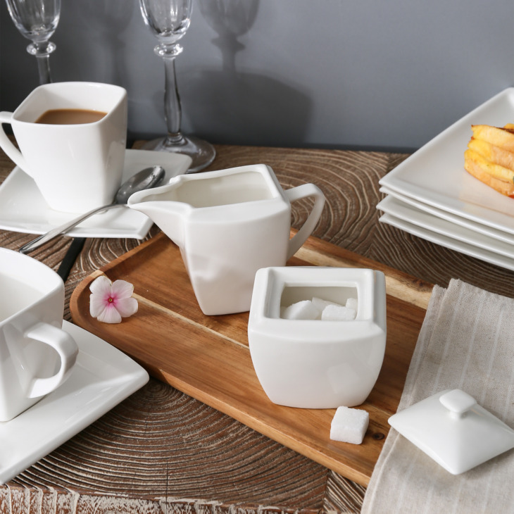 Malacasa Blance 3 Darabos Fehér Kerámia Cukor És Tejszínkészlet Kávéhoz És Teahoz 1 Darabos Tejkannával, 1-Set Cukros Edény - Image 4