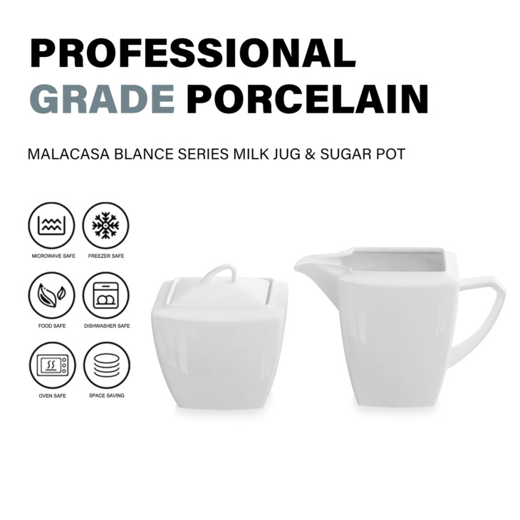 Malacasa Blance 3 Darabos Fehér Kerámia Cukor És Tejszínkészlet Kávéhoz És Teahoz 1 Darabos Tejkannával, 1-Set Cukros Edény - Image 2