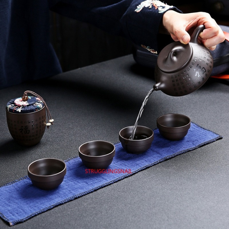 Hordozható Kungfu Teaset Utazási Szabadtéri Iroda Egyszerűen Használjon Kínai Lila Homokos Tea Csésze Tea Szettet Utazási Táskával Ingyenes Szállítás 2021 - Image 3