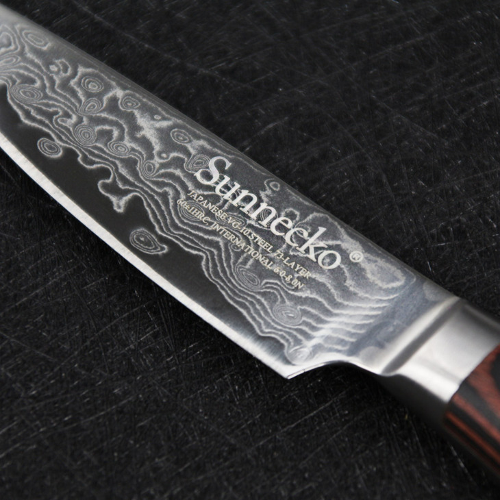 Sunnecko 3.5 "Damaszkusz Paring Kés Japán Acélmag Éles Penge Konyha Kés Fa Fogantyú Cleaver Fruiting Sashimi - Image 4