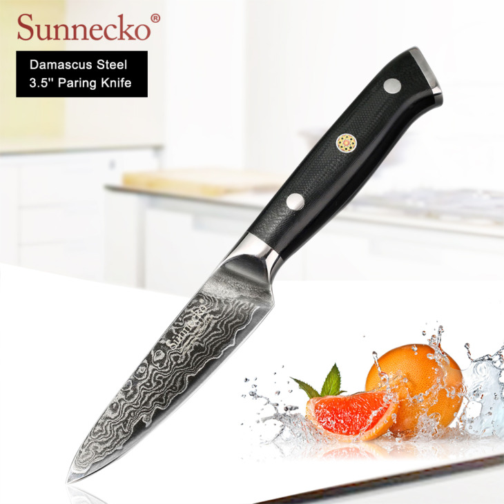 Sunnecko 3,5 "Hüvelykes Paring Konyhai Kések Damaszkusz Japán Vg10 Acél Éles Penge Főző Szerszámok G10 Kezelje A Gyümölcsvágó Késeket - Image 1
