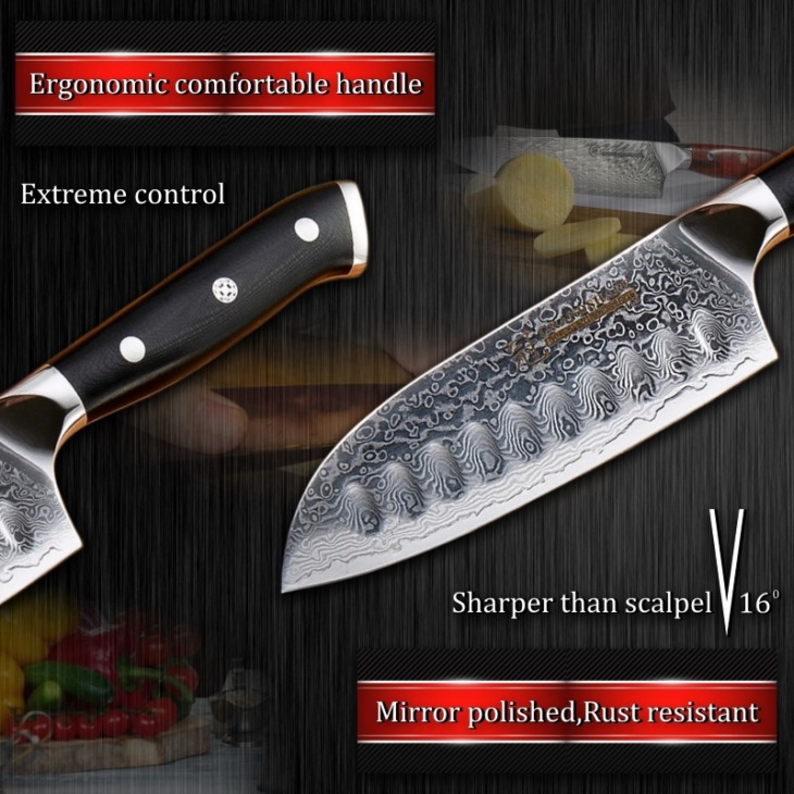 Santoku Kés 5 Hüvelykes Vg10 Japán Damaszkusz Acél Konyhai Kés 67 Rétegek Magas Széntartalmú Rozsdamentes Acél Séf Főző Szerszámok Éles - Image 6