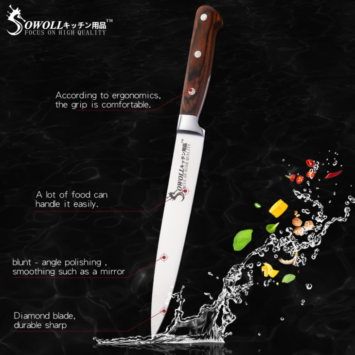 Sowoll Bbq Szerszámok 8 Hüvelykes Rozsdamentes Acél Szeletelő Konyhai Kés Grillezés Villa Ajándékdoboz Halhús Túrázás Főzési Kiegészítők - Image 3