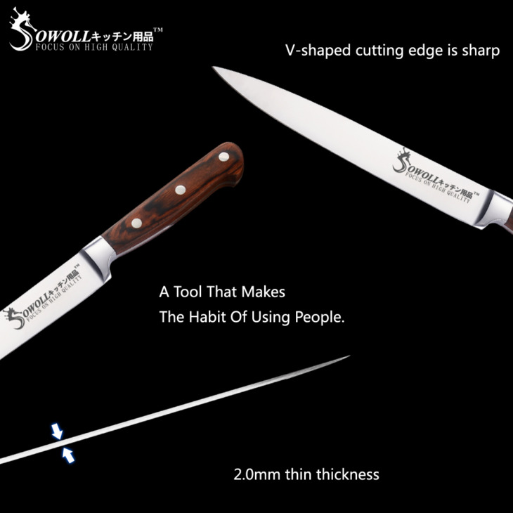 Sowoll Bbq Szerszámok 8 Hüvelykes Rozsdamentes Acél Szeletelő Konyhai Kés Grillezés Villa Ajándékdoboz Halhús Túrázás Főzési Kiegészítők - Image 6