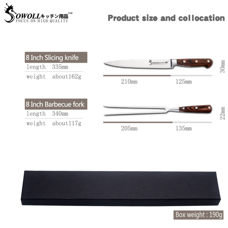 Sowoll Bbq Szerszámok 8 Hüvelykes Rozsdamentes Acél Szeletelő Konyhai Kés Grillezés Villa Ajándékdoboz Halhús Túrázás Főzési Kiegészítők - Image 2