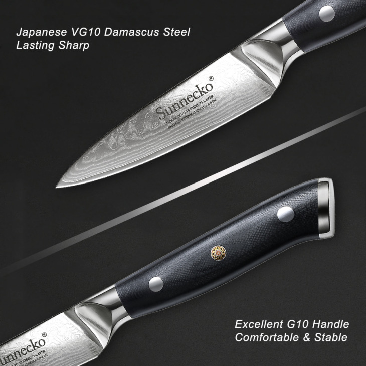 Sunnecko 3,5 "Hüvelykes Paring Konyhai Szakács Kés Japán Damaszkusz Vg10 Acél Borotva Éles Penge G10 Göndör Séf Gyümölcsvágó Szerszámok - Image 3