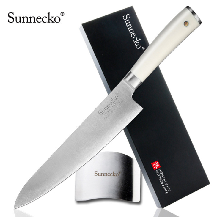 Sunnecko-8-Chef-s-Knife-with-Safe-Finger-Hand-Guard-German-1-4116-Steel-Blade-ABS Sunnecko 8 "Séf Kés Biztonságos Ujjkezelővel, Német 1.4116 Acél Penge Abs Fogus Ujjvédő Karácsonyi Ajándék - Image 1